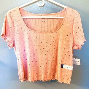 Arizona Jean Co. Women’s Size XL Cropped Short SleeveFloral Top Pink, NWT